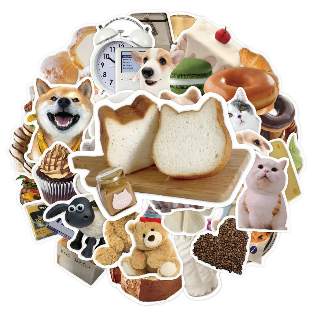 ملصقات دمى الحيوانات الأليفة والطعام المستوحاة من 50 قطعة - شارات إبداعية لمتجر ملصقات الهاتف ودفاتر الملاحظات والمجلة BulingBulingStickers