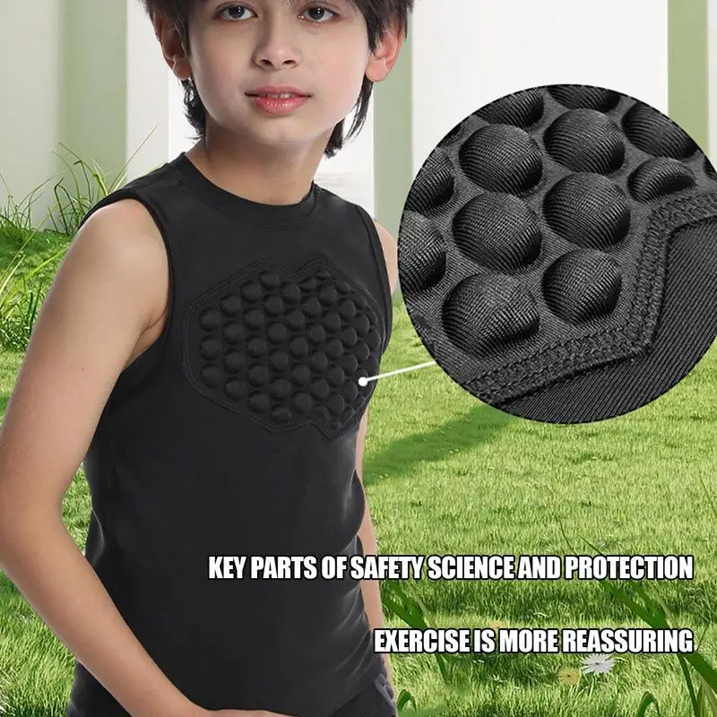 Youth Padded Football Shirt Sternum Protection Shirt Vest Chest Rib Hip Protector Rib Protectors Kids Compression Shirt With