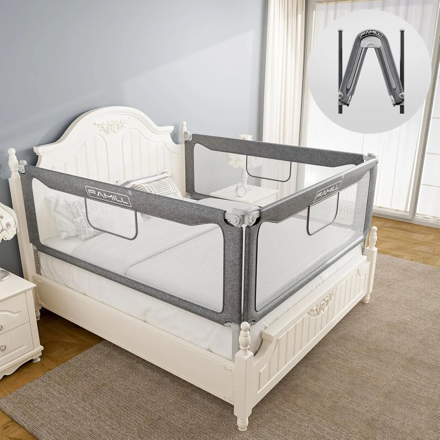 

Toddler Bed Rail, 2 Minutes Qui Assembly Bed Rails For Toddlers, Upgraded Foldable Kids Bed Rails For Full Size Bed, Bed Rail