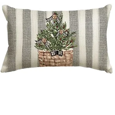 Christmas snowman reindeer pillow case, 30X50cm winter holiday striped cushion cover sofa waist pillowcase.