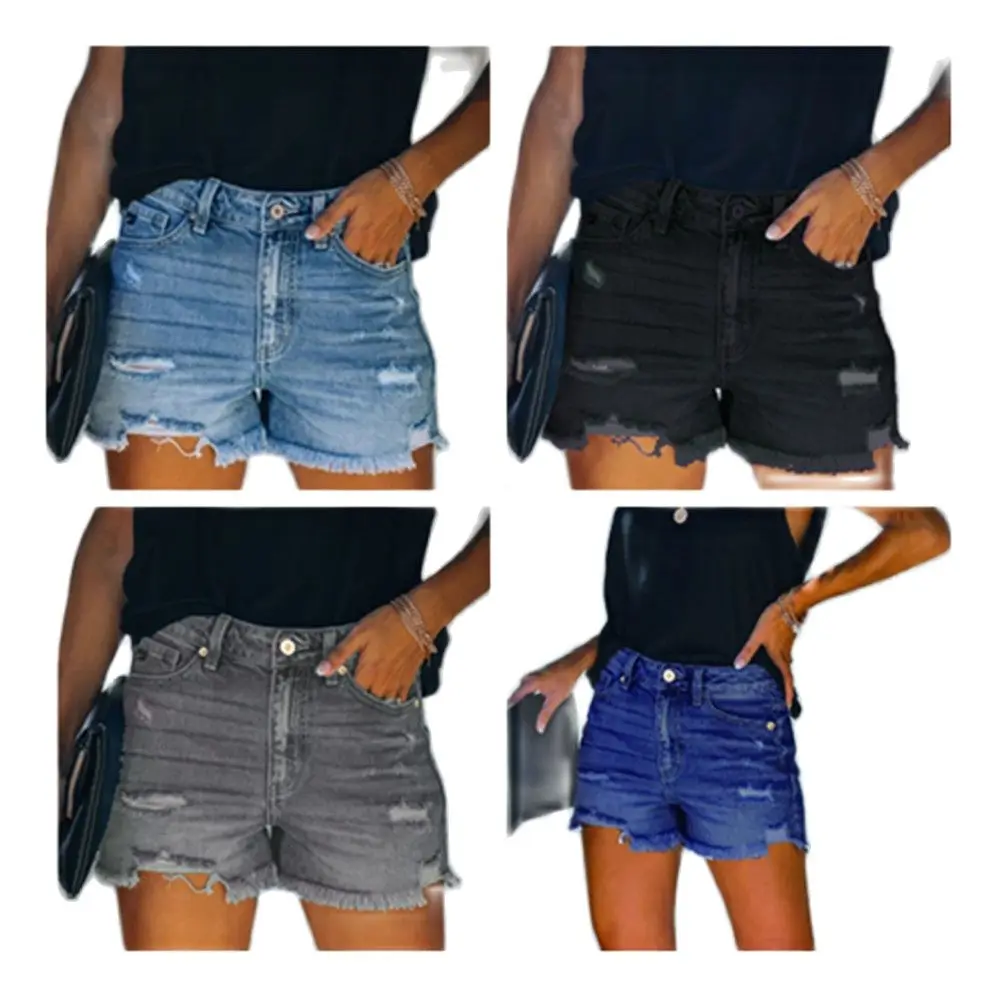 

2022 Summer New Women's Denim Shorts Fashion High Waist Ripped Elastic Jeans Shorts Casual Straight Shorts S-2XL Drop Shipping