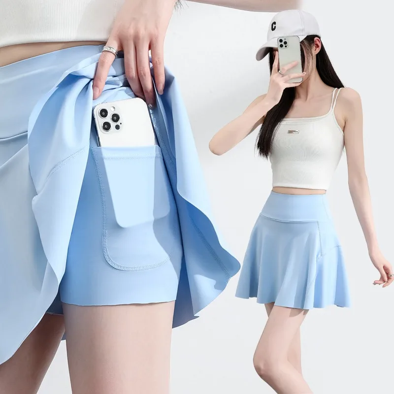 

Женская спортивная юбка с шортами с высокой талией, теннис, йога, защита от ультрафиолета, спортивная полуюбка для тренажерного зала, бега, женщин на открытом воздухе