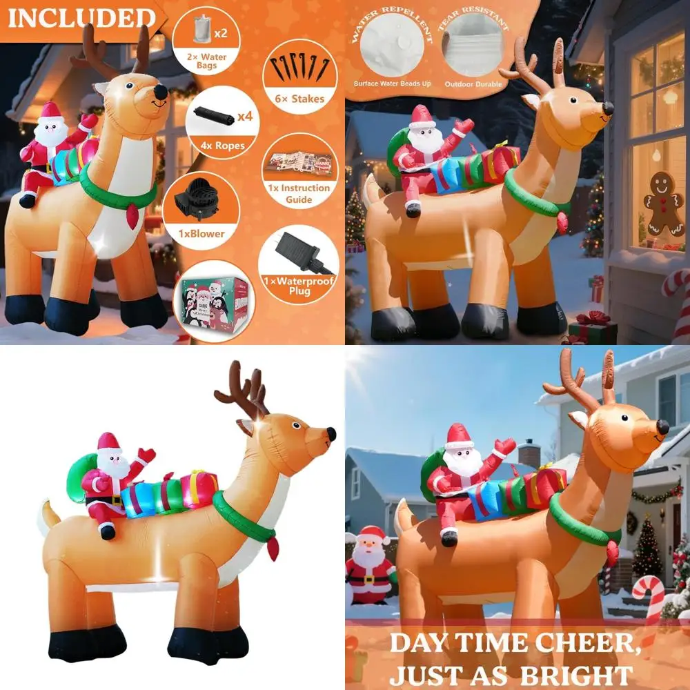 

10-Foot Tall LED-lit Christmas Inflatable Reindeer & Santa for Outdoor Holiday Decor