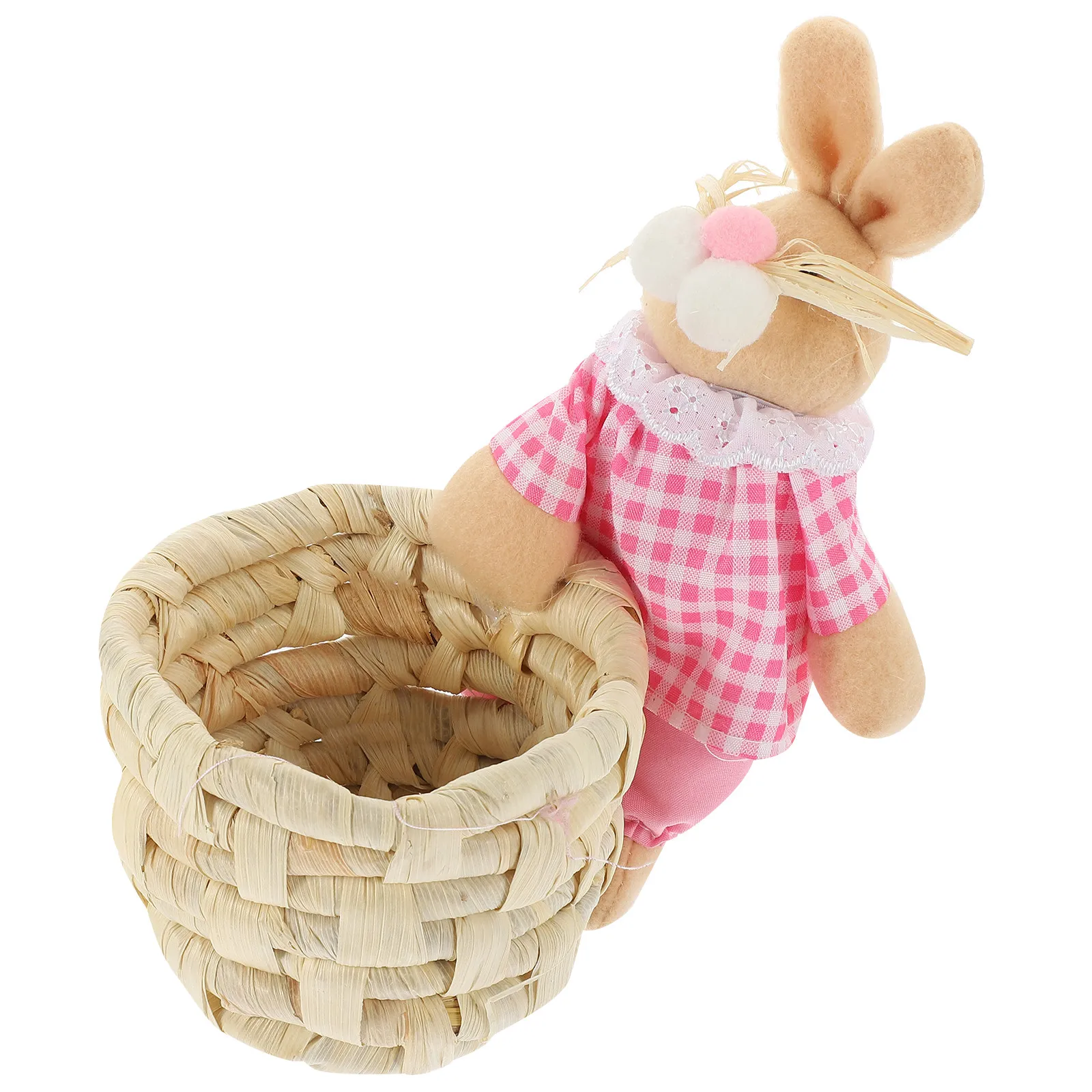

Bunny Storage Basket Handmade Woven Corn Husk Grass Decorative Organizer for Desk Bedroom Office Pen Holder Key Holder