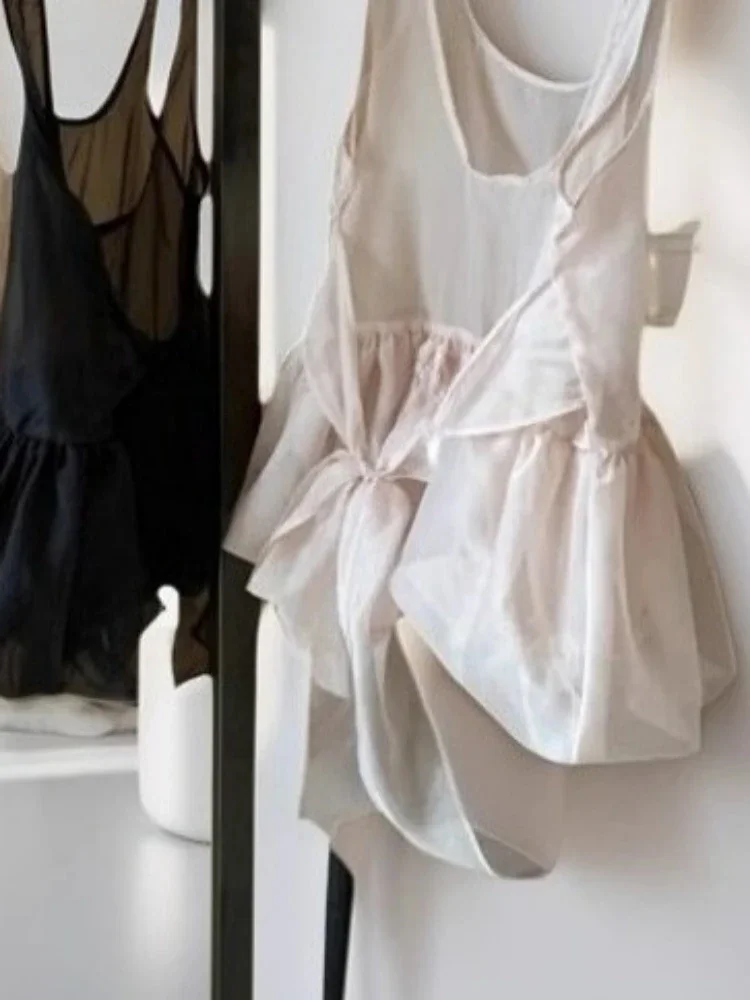 2025 المرأة الحلو عارية الذراعين ضمادة القوس تانك القمم Y2k الجمالية الشاش انظر من خلال بروتيل الجرونج الجنية الصيف الصلبة مطوي الدبابات #6