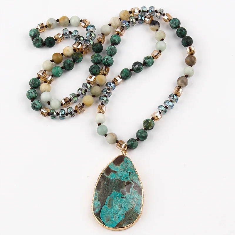 

2025 New Boho Jewelry Africa Turquoise Natural Stones with Semi Precious Drop Pendant for Women Bohemia Necklace Gift