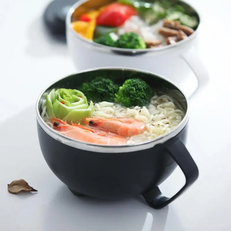 Ramen Noodle Bowl Soup Mug Lunch Box Ramen Cooker With Handle Portable Stainless Steel Noodle Cooker Japanese Ramen Bowl For