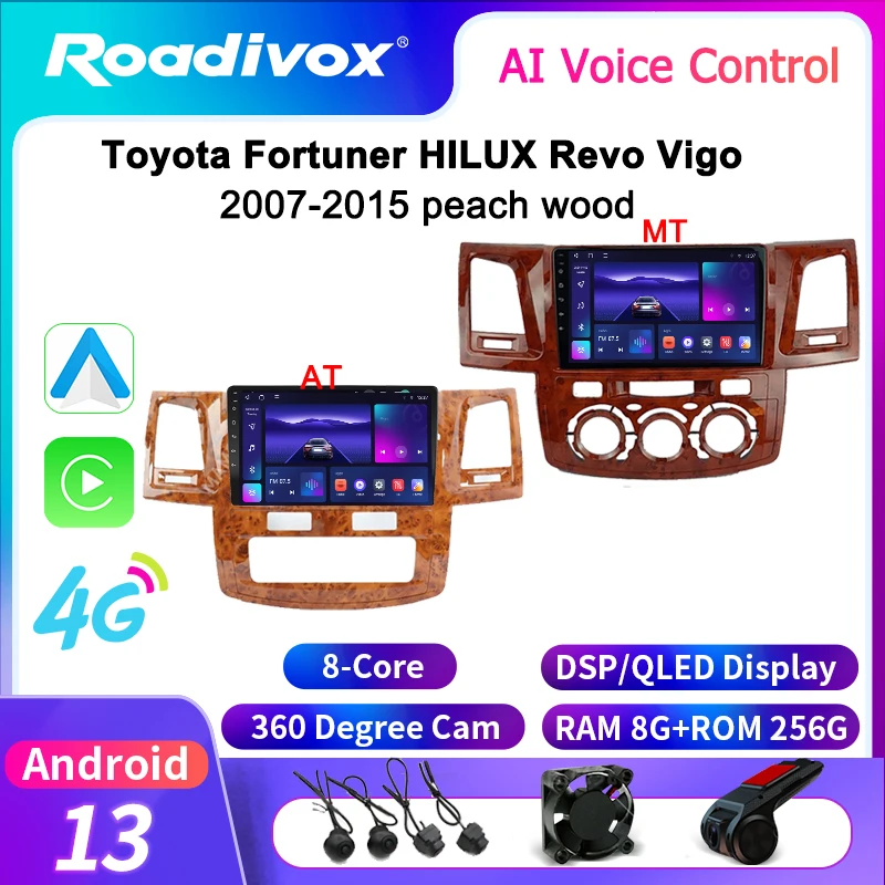 roadivox Android car radio for Toyota Fortuner HILUX Revo Vigo 2007-2015 peach wood GPS Navigation video Multimedia Player