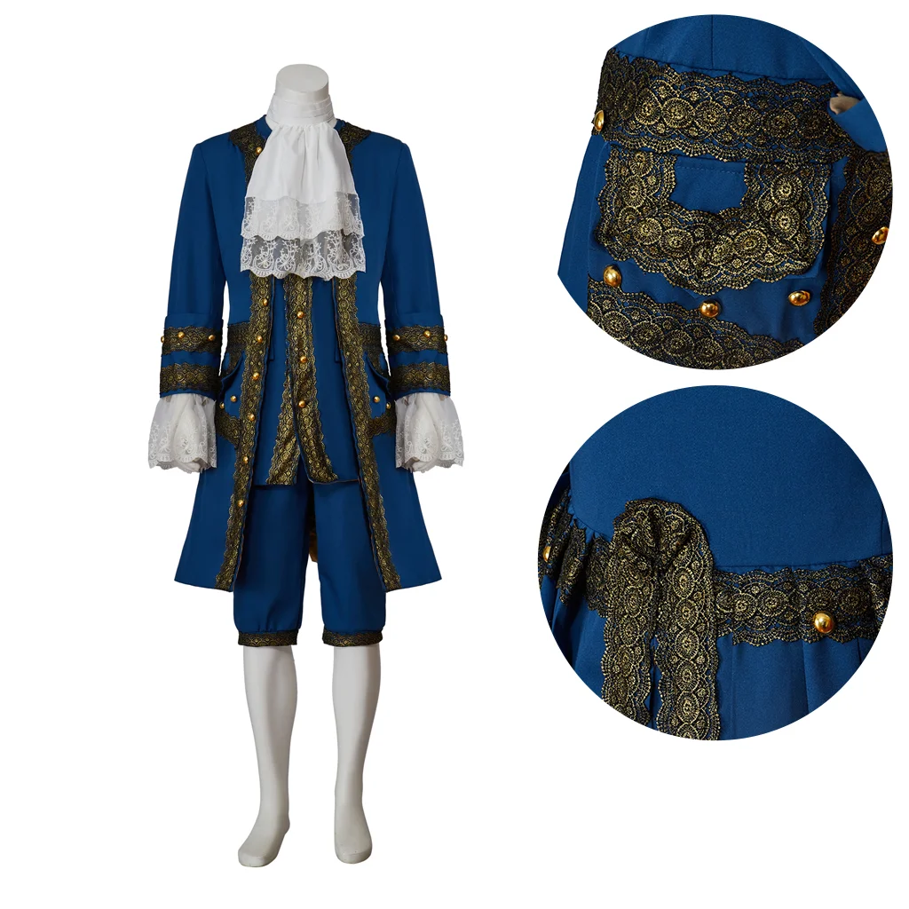 

Tudor Victorian Medieval Robe Blue Men's Jacquard Embroidery Clothing Gentleman's Suit Custom Clothing