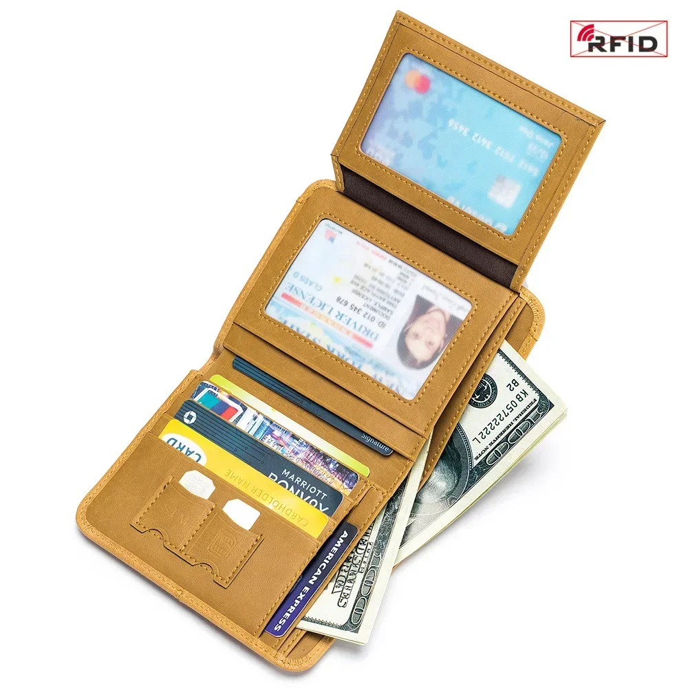 Retro Vertical Men's Multi-function Rfid Wallet Large-capacity Genuine Leather Multi-card Slot Anti-theft Card Holder Wallet