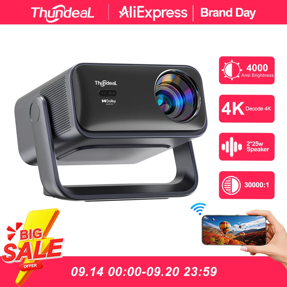 ThundeaL TD99W Full HD 1080P 4K Smart Image Projector WIFI 3D Video Game TD99W Quiet Home Theater Cinema Beam Projector Outdoor