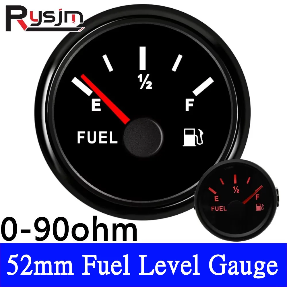 Customized 52mm 0-90ohms Fuel Level Gauge Fuel Meter Oil Liquid Tank Fuel Level Indicator Red Backlight For Boat Car Auto Truck