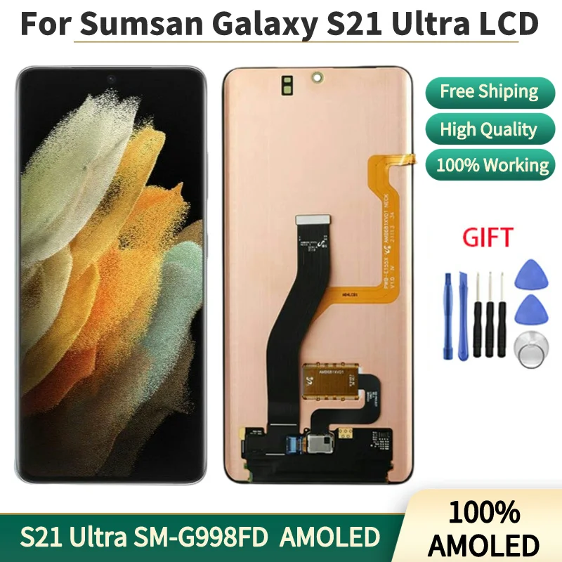 Amoled LCD Display for Samsung Galaxy S21 Ultra, Touch Screen Digitizer Assembly, G998, G998F, SM-G998B, DS, G998B, 5G, 6.8