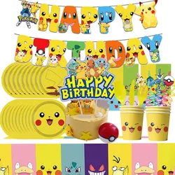 Pokemon Birthday Decoration Set Pikachu Balloons Plate Napkin Cups Tablecloth Banner Backdrop Decor for Boys Kids Party Supplies