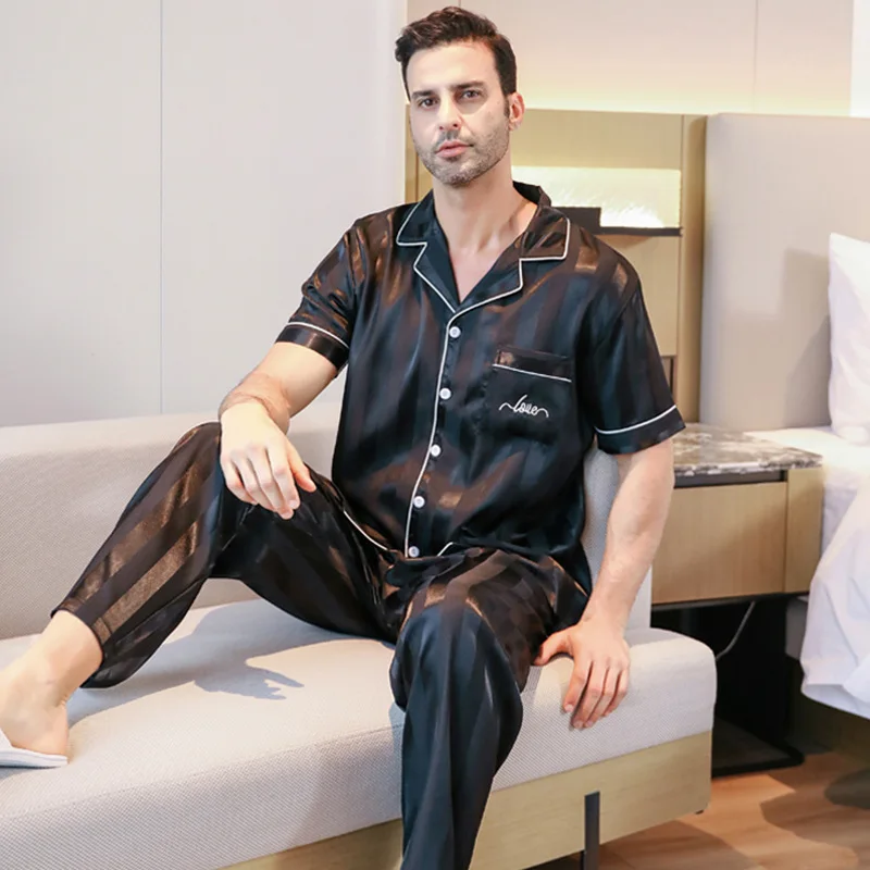 Men's Pajamas Casual Sleep Wear Set Short-sleeved Night Clothing Pyjamas Suit Male Home-wear Gentlemen Men's 2 Piece Set Outfit