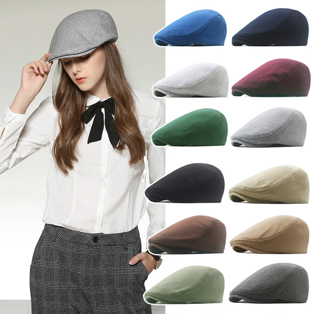 British Style Beret Forward Cap The Waiter Cap Flat Cap Newsboy Caps Adjustable Peaked Cap Casual Solid Retro Soft Driver Caps