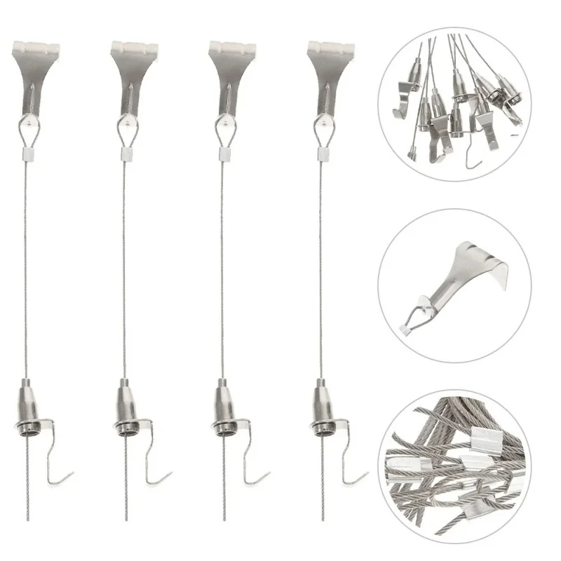 1Set Adjustable Automatic Wire Rope Spring Hook Clothesline Hanging Code Stainless Steel Cable Picture Decorate Hanger