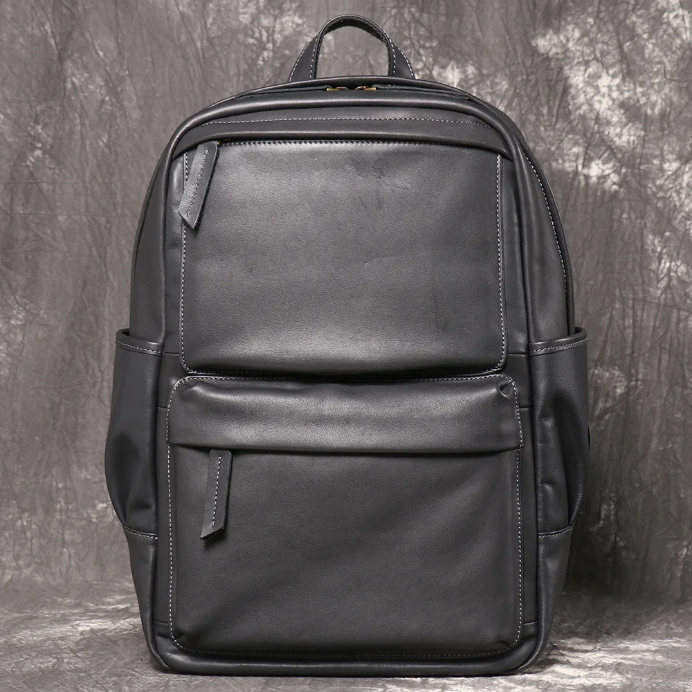 Genuine Leather Men Business Backpack Large Capacity Travel Laptop Bag Casual Top Layer Cowhide School Backpack