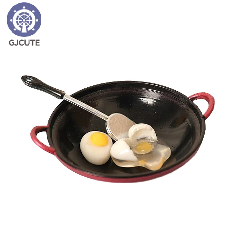 1:12 Dollhouse Simulation Egg Spatula Frying Pan Set Miniature Kitchen Cookware Model Accessories Dolls House Food Toys