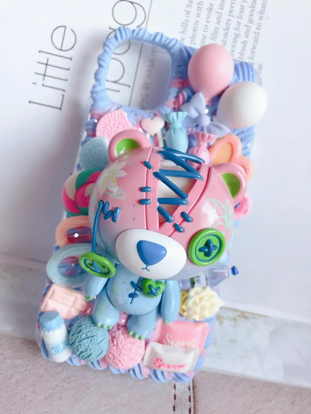 Cute Bear Handmade Case for iPhone 16 pro max DIY Phone Cover iP 16pro pink blue Kawaii candy food Customized 15plus Cream Shell