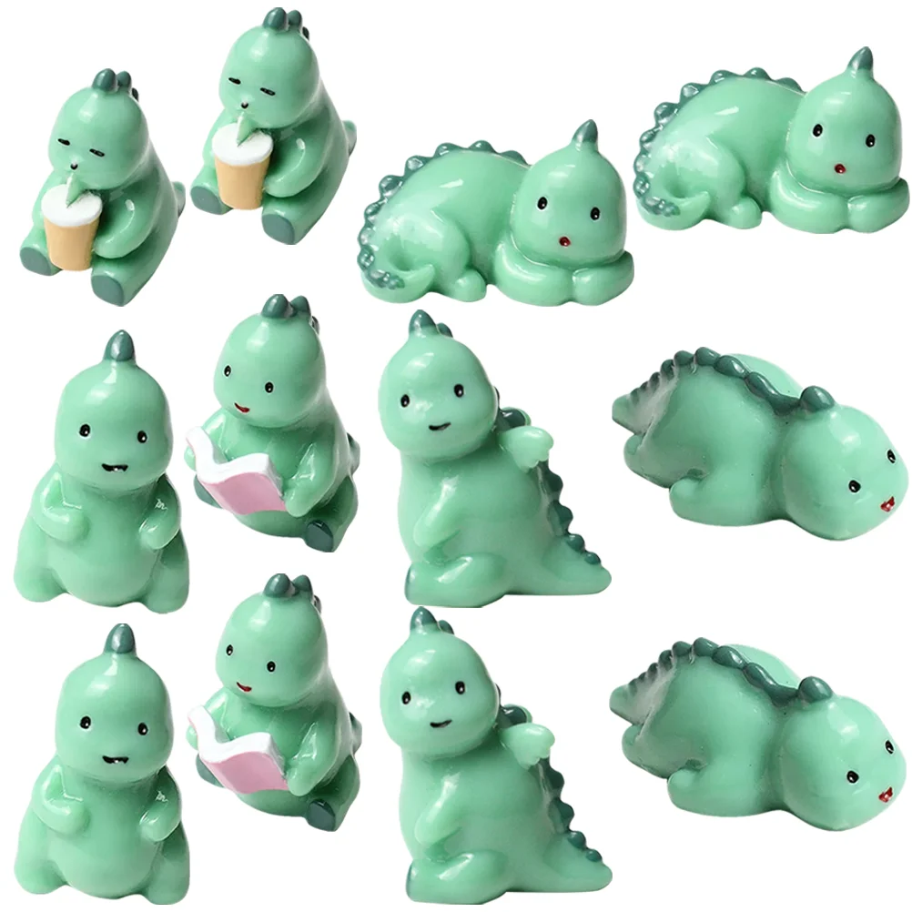 12 Pcs Mini Dinosaur Ornament Decor Garden Animal Outdoor Figurine Bonsai Decoration Small Resin Model Micro Scene