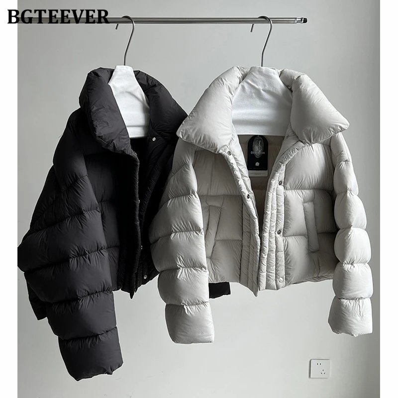 BGTEEVER スタイリッシュな厚手暖かいルーズスタンドカラー女性綿パッド入りジャケット冬長袖女性シングルブレストパーカー