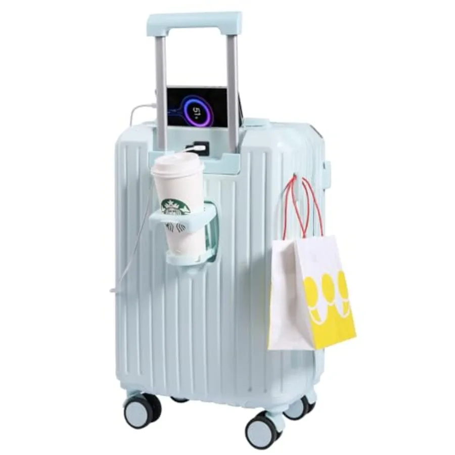 

Carry-on Luggage with Cup Holder and USB Charging Port, Hard Side Luggage with Spinner Wheels, Lightweight Luggage for Travel,