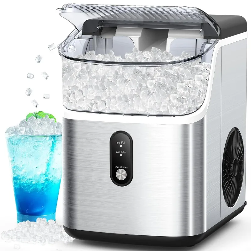 

Nugget Ice Maker Countertop Portable Nugget Ice Maker Machine with Handle, Self-Cleaning, Handheld Ice Maker, Stainless Steel