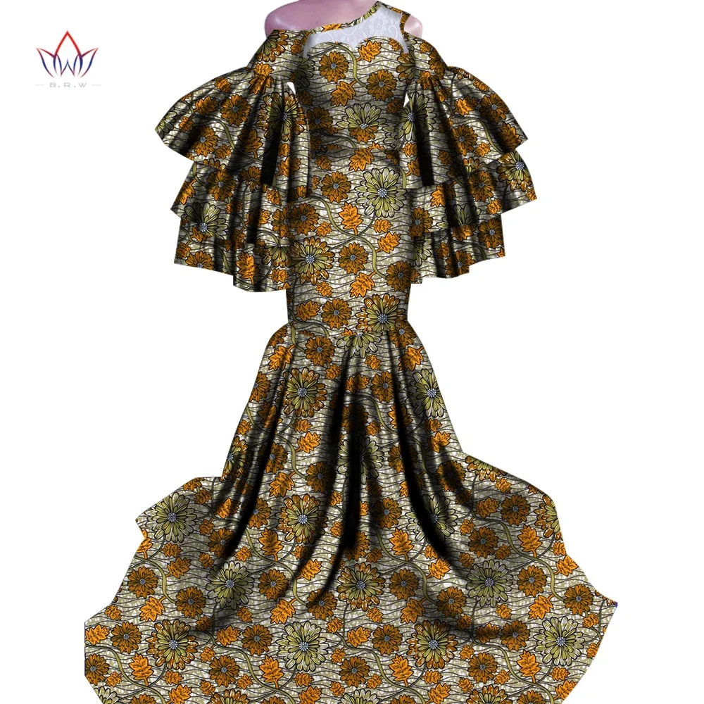 

Bintarealwax африканские платья Dashiki с настоящим восковым принтом, традиционная африканская одежда, платье с рыбьим хвостом и большим распашным подолом для женщин WY4336