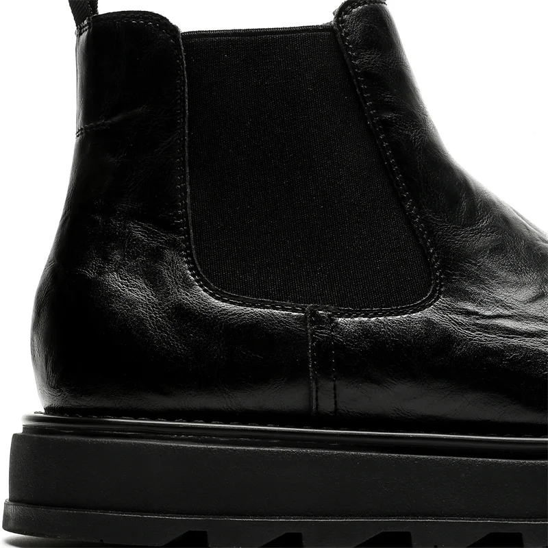 Hight Quality British Street Style Genuine Leather Ankle Boots For Men's Black Hombre Daily Casual Dress Height Increasing Shoes