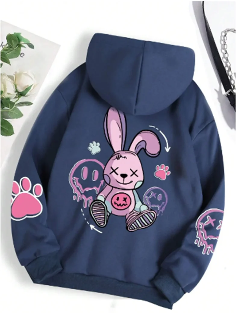 Hip Hop Street Casual Printed Female Hoodies Autumn Winter Fleece Hoodie Oversize Loose New Sweatshirts