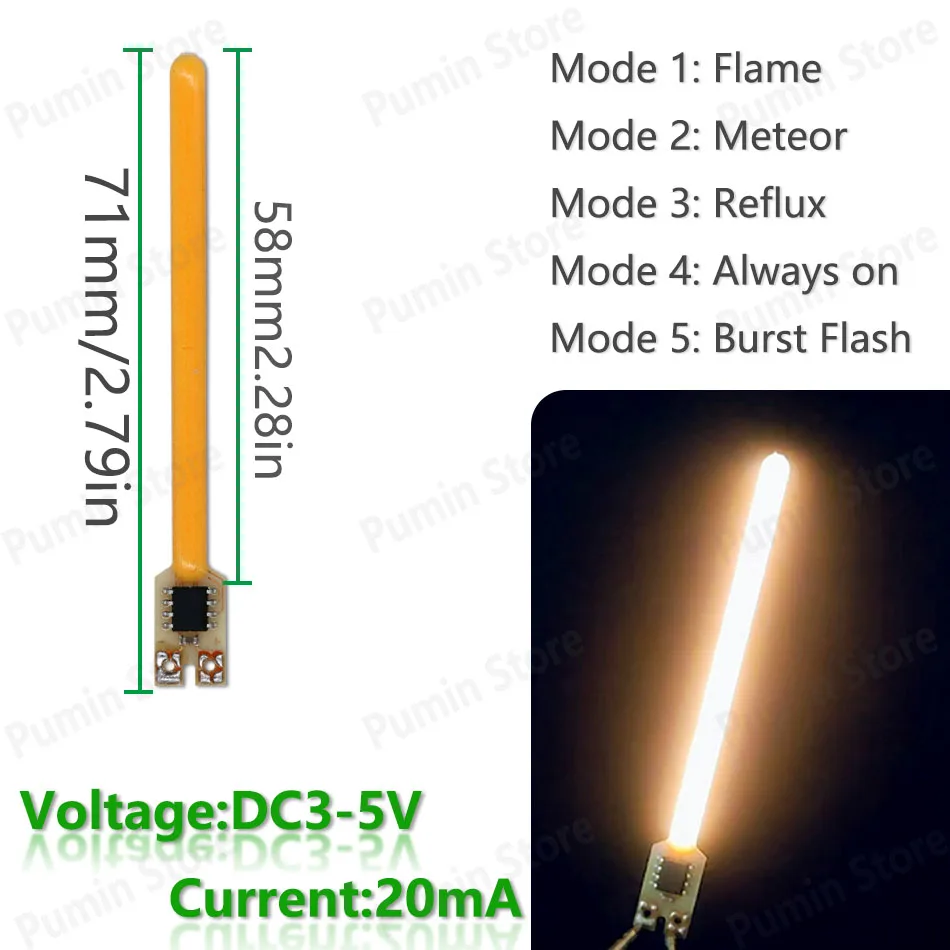 5 Stück Neue LED-Meteorlichter mit DC3-5V Fünf Modi Flammen-Meteor 9 Farben für Retro-Wandleuchte Autolicht Warnlichtquelle