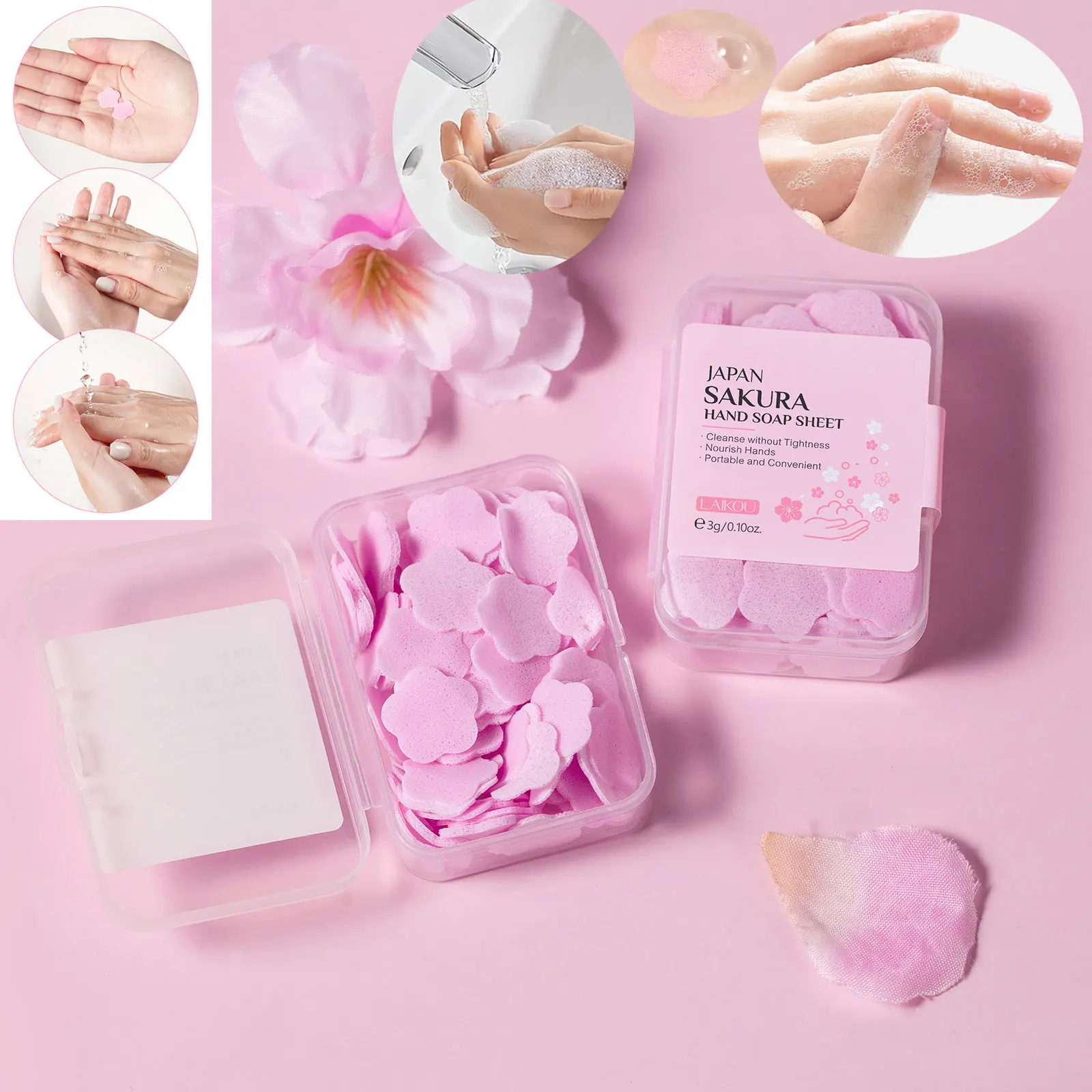 LAIKOU Disposable Soap Tablets Portable Soap Paper Students and Children Carry Mini Petal Hand Washing Tablets with Them