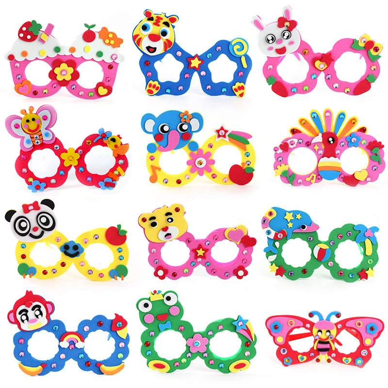 Bling Rhinestone EVA Foam Stickers Sunglasses Kids DIY Craft Kits Cartoon Animal Glasses Frames Children Boys Girls Handmade Toy