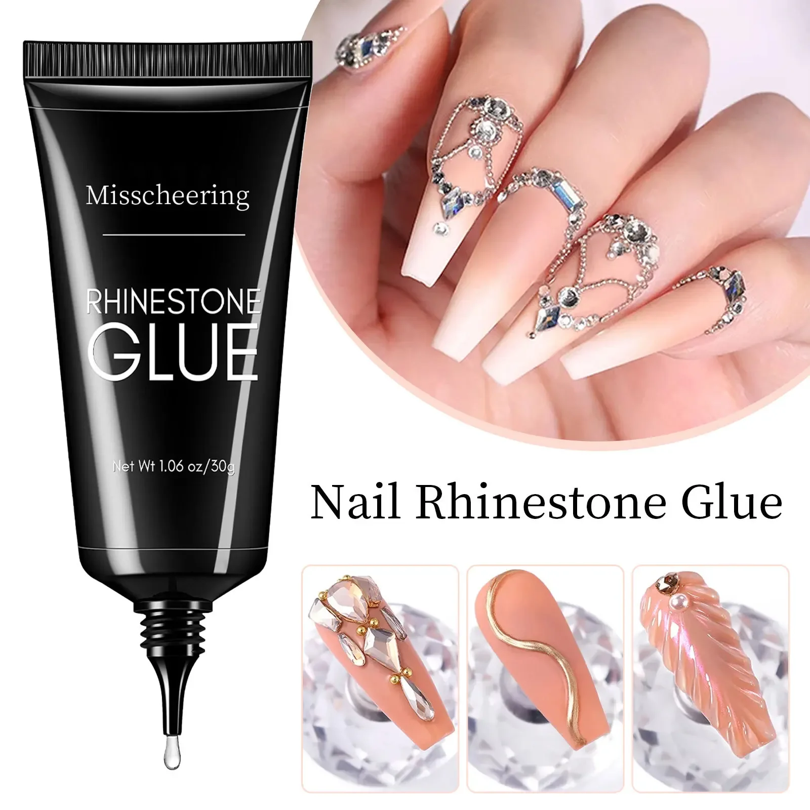 Nail Rhinestone Glue Gel for Decoration Nails 30ml Super Strong Adhesive Gel DIY 3D Nail Crystals Gem Jewels Glitter