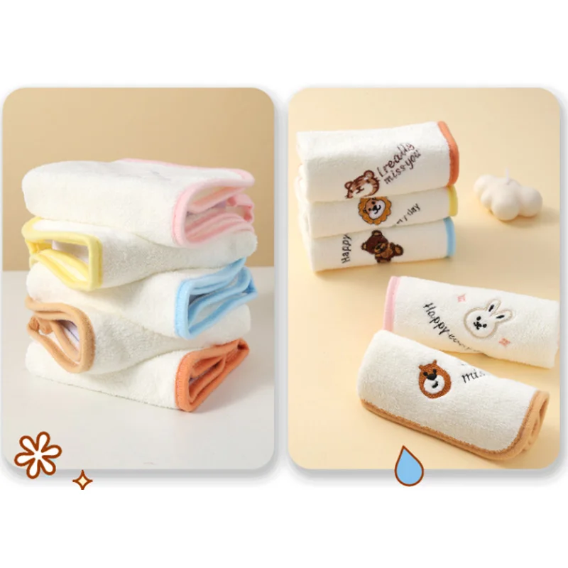 1 Set of 5 Kids Towels Baby Washcloth Baby Bath Drool Towel Hanging Coral Velvet Towel