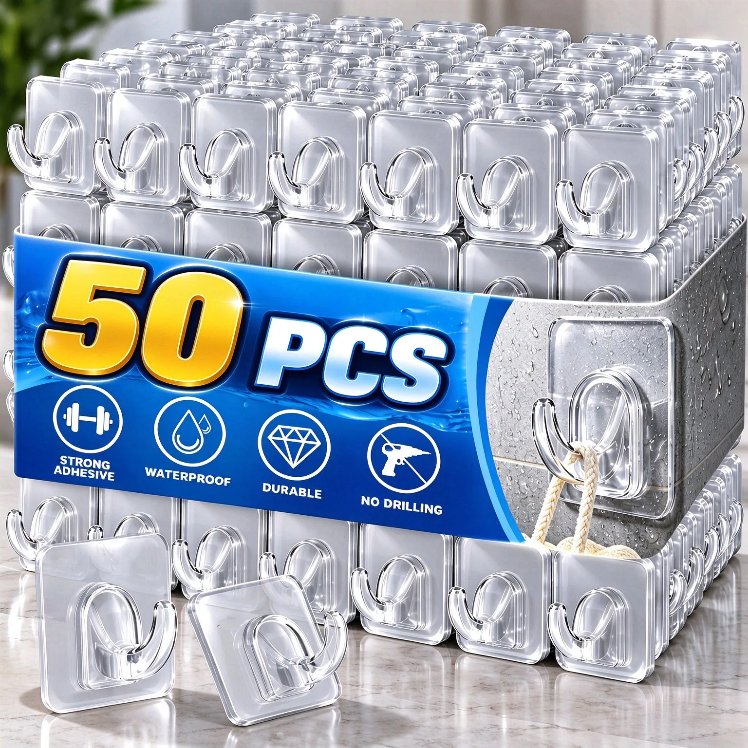 50PCS Non-Punching Adhesive Hook Plastic Hook Non-Marking Strong Horn Hook Hook Hook