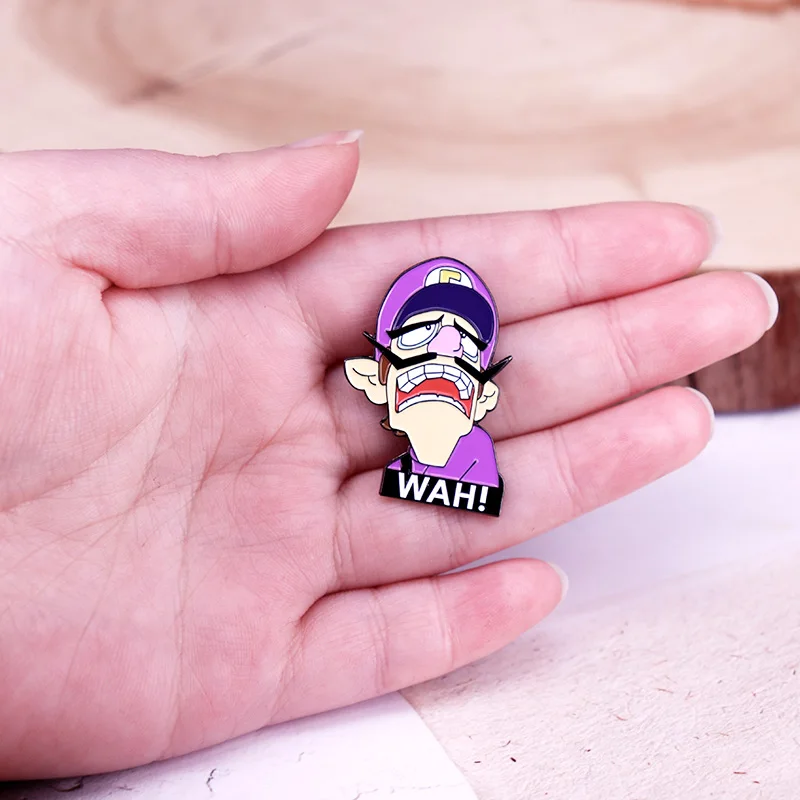 Waluiiigi Wah Enamel Pin Mariiio Meme Brooch Funny Video Game Pin Jewelry Gift for Friends