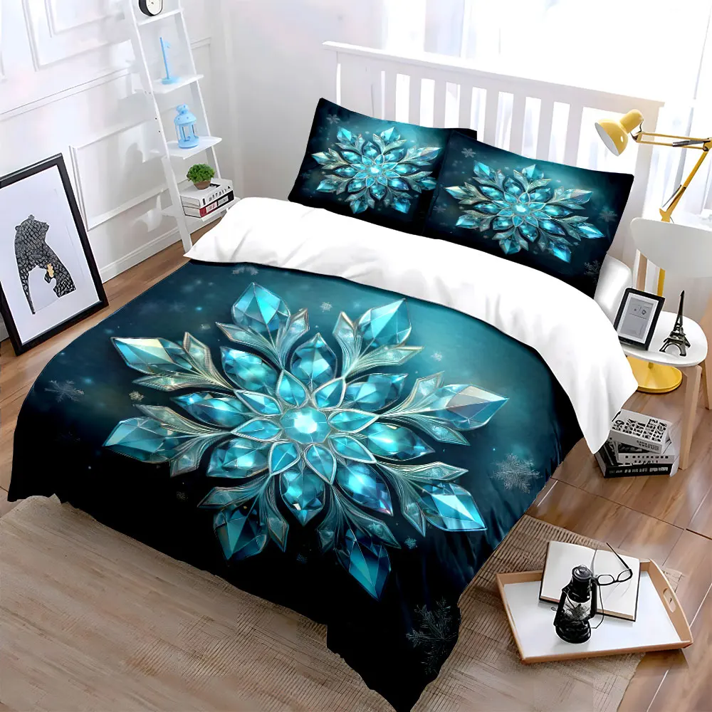 

Crystal Snowflake Design Winter Aesthetic kid's and adults' bedroom decor, Exquisite three-piece bedding set gift