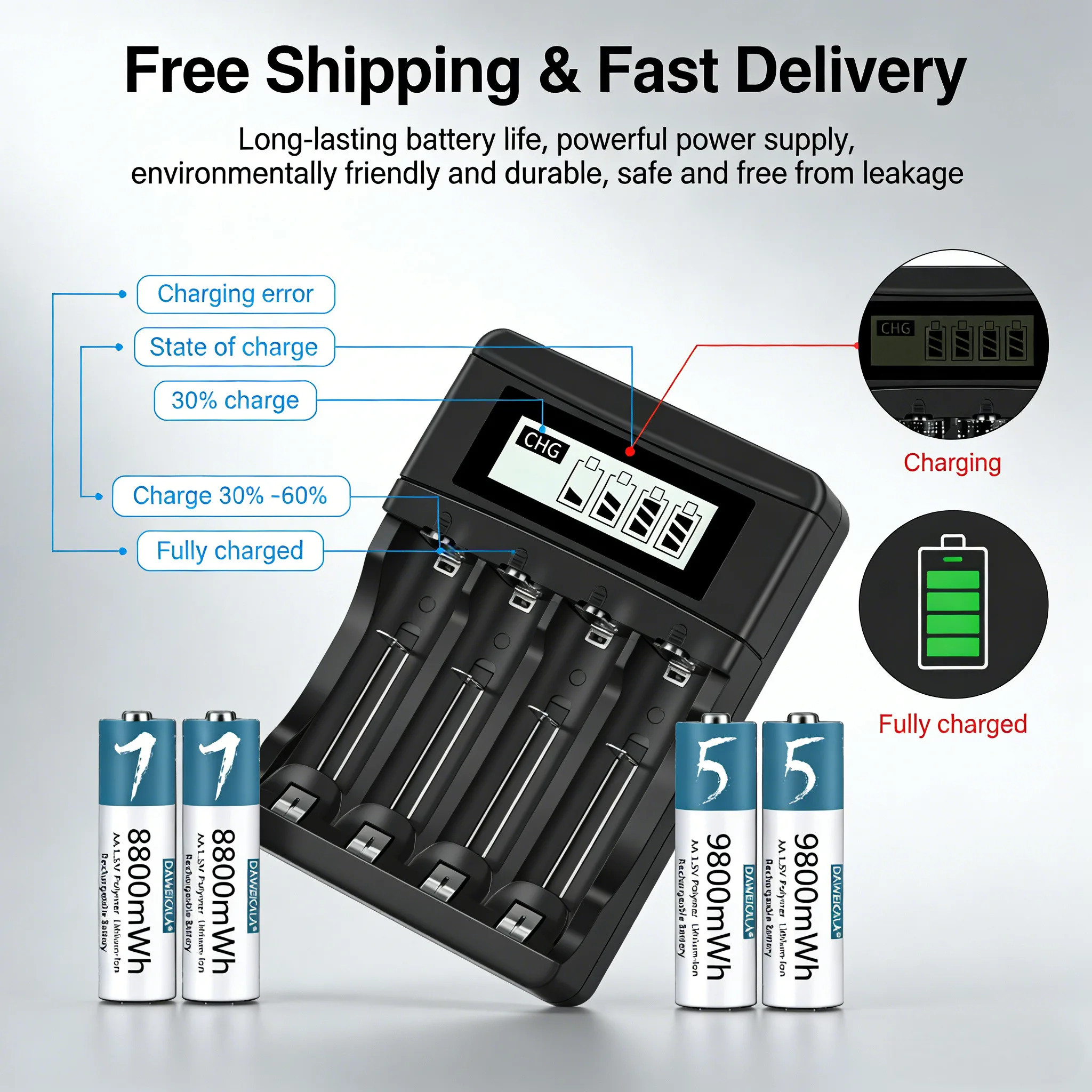 

1.5V AA Lithium Rechargeable Battery 9800mWh 1200 Cycles Li-ion Battery Type-C Fast Charge for Gamepad Mouse Camera Toy Battery