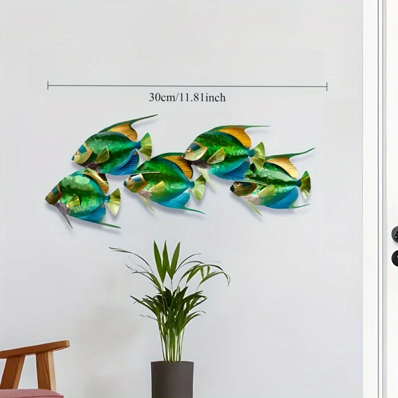 CIFBUY Sea Creature Metal Wall Hanging, 2D Iron Tropical Fish Dolphin Wall Sign, Gradient Painted Ornament for Bathroom
