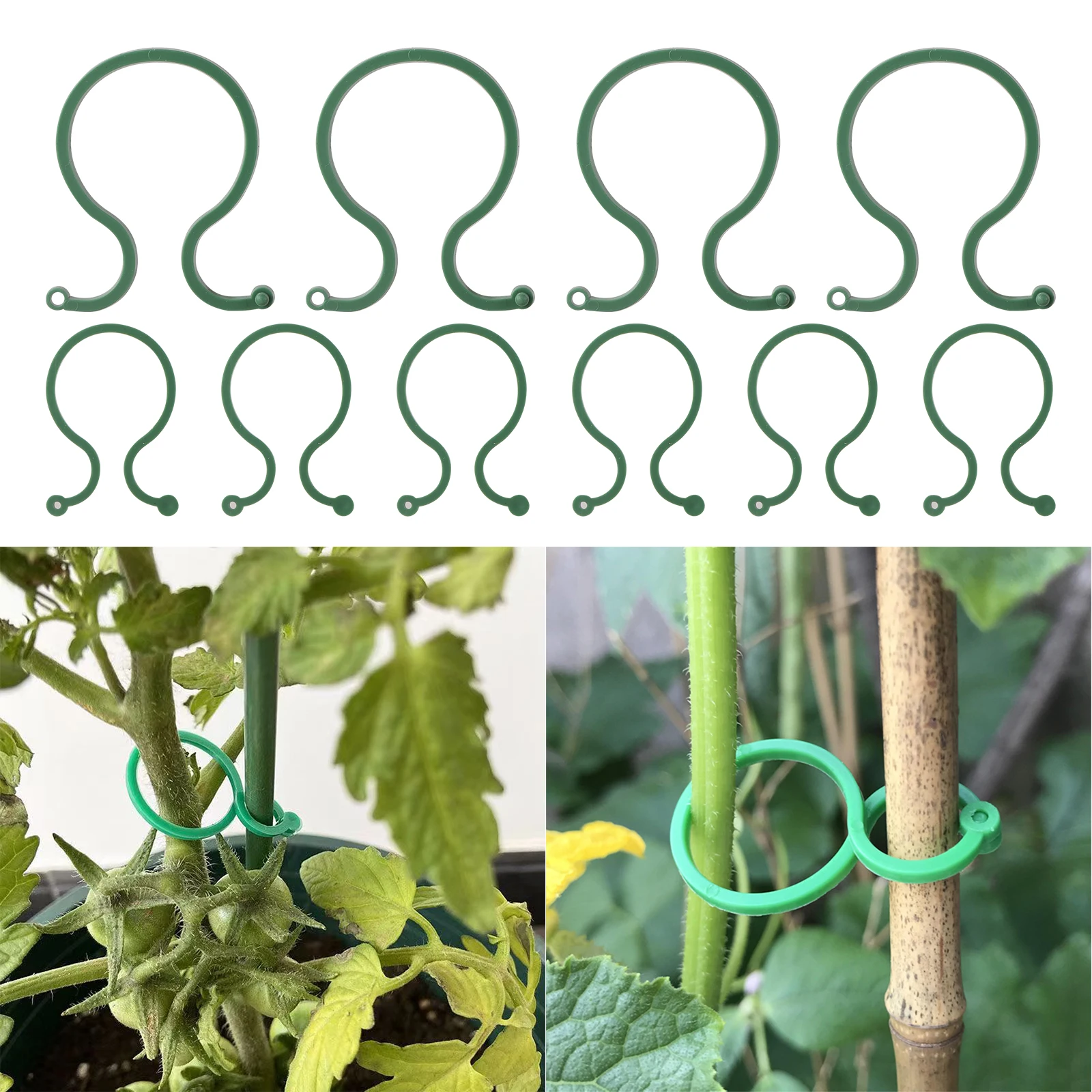 

100/200 Pcs Plastic Tie Vine Strapping Clips for Growing Upright Plant Holder Green Plastic Bundled Ring Garden Support Tool