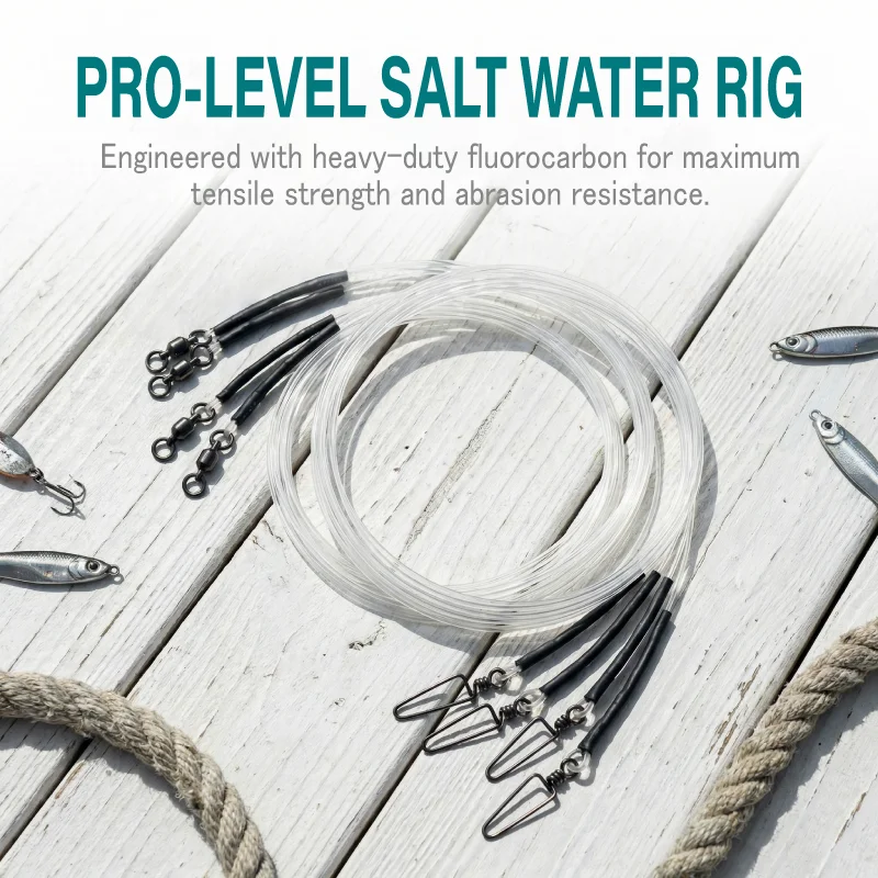 6 Stück 100% Fluorocarbon-Vorfächerleinenschnur, vorgebunden mit Kugelwirbel und Karabiner, hochfeste Angelschnur – Detail 6