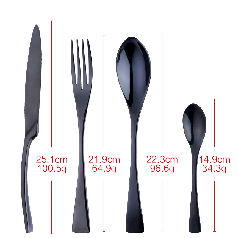 Kaya Cutlery Set 24Pcs/lot Black Cutlery Stainless Steel Dinnerware Set Mirror Polish Table Knife Fork Used for restaurant