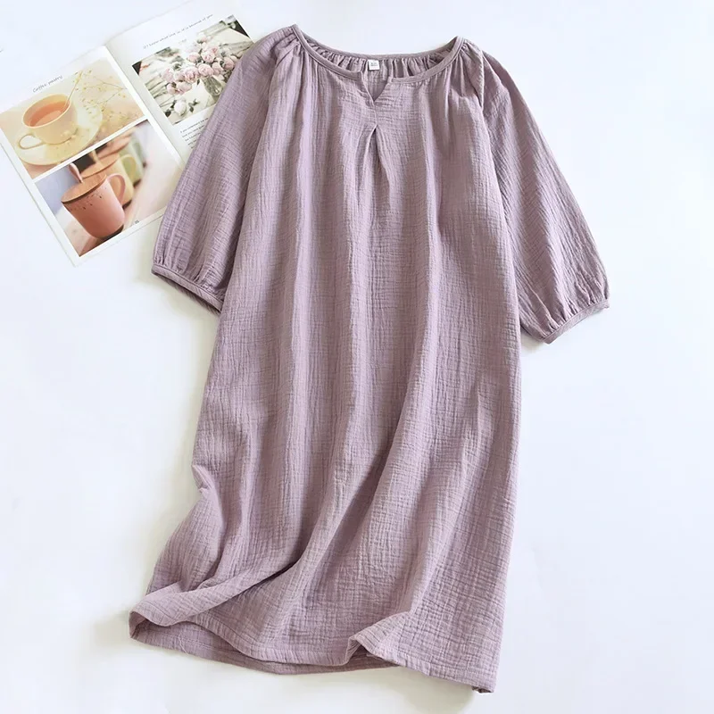 2024 New Spring and Autumn Women\'s Sleeping Skirt 100% Cotton Crepe Colorful Sleeping Skirt Large Loose Home Skirt Nightgown