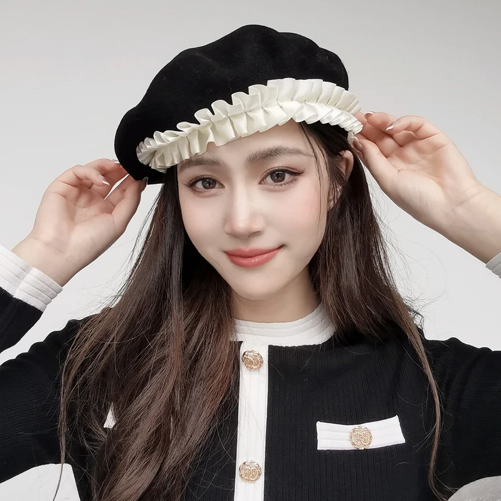 

Шапка художника во французском стиле, осенне-зимняя фетровая шляпа с вышивкой милой девушки, шапка художника с цветами