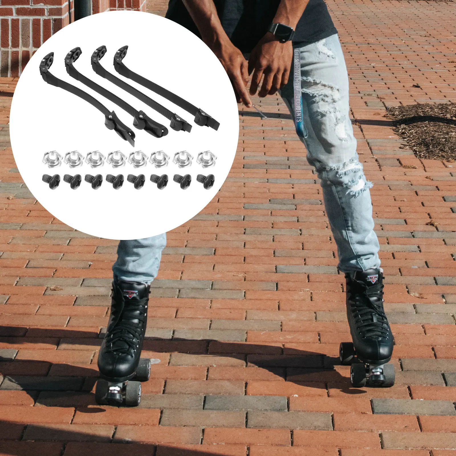 

Комплект из 4 регулируемых ремней для роликовых коньков с пряжками и винтами, прочный материал, аксессуар для обуви для катания, стабильная фиксация, долговечный дизайн