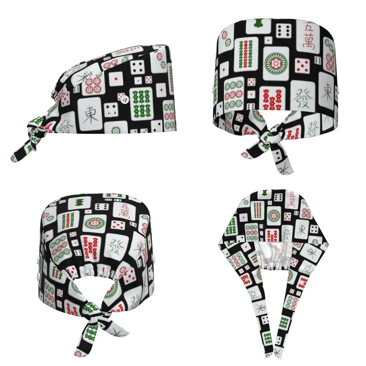 Mahjong Tiles Game Dice Scrub Hat Doctor Working Surgical Cap Unisex Adjustable Nursing Caps for Dentist