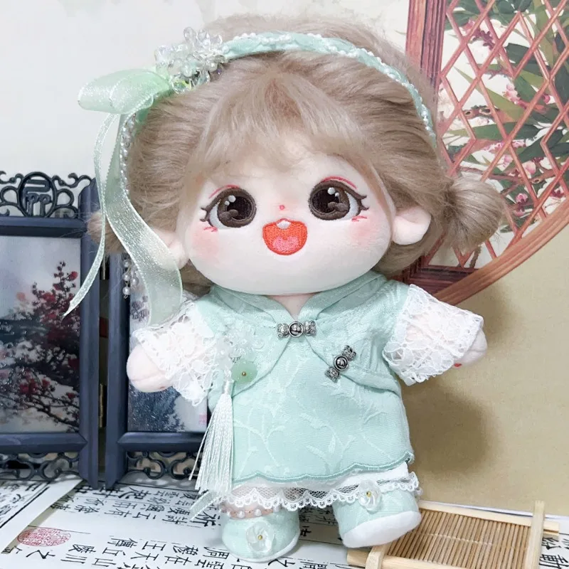 Chinoiserie White Tea Sweet Girl Ancient Style Cheongsam Hanfu Headwear Costume Suit 20cm Plush Cotton Doll Outfit Gift