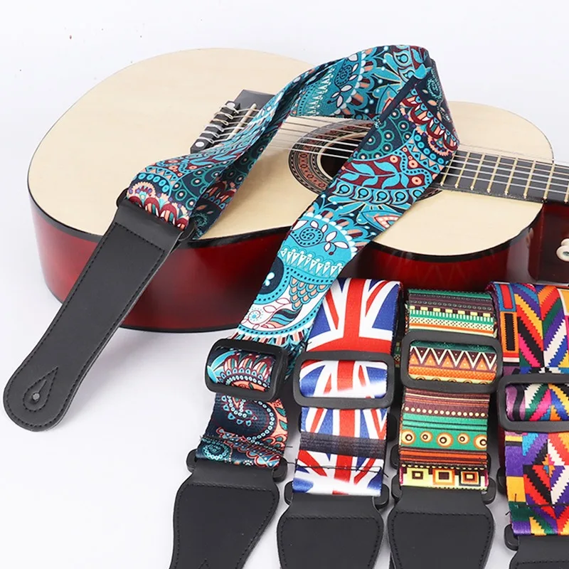 Fashion Ethnic Style Print Guitar Strap Adjustable Shoulder Belt Strap for Acoustic Wood Electric Bass Ukulele Guitar Supplies